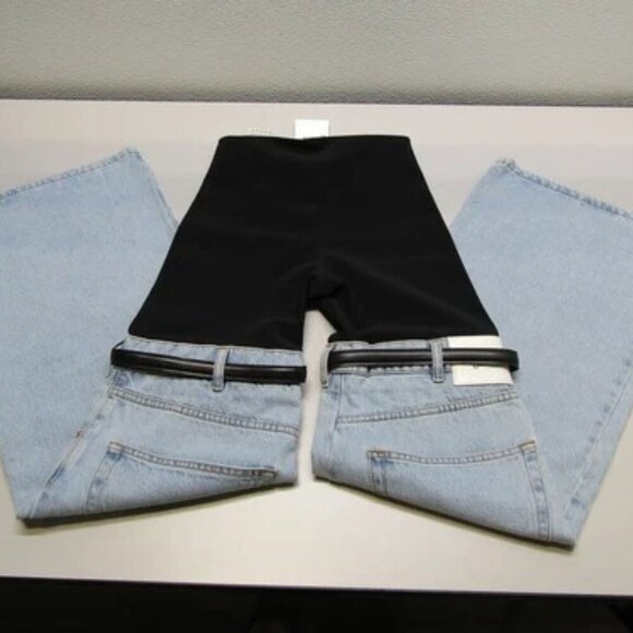 NEW COPERNI Jean Light Blue/Black Size 4 Hybrid Flare Denim Trousers Buckles - Picture 5 of 10